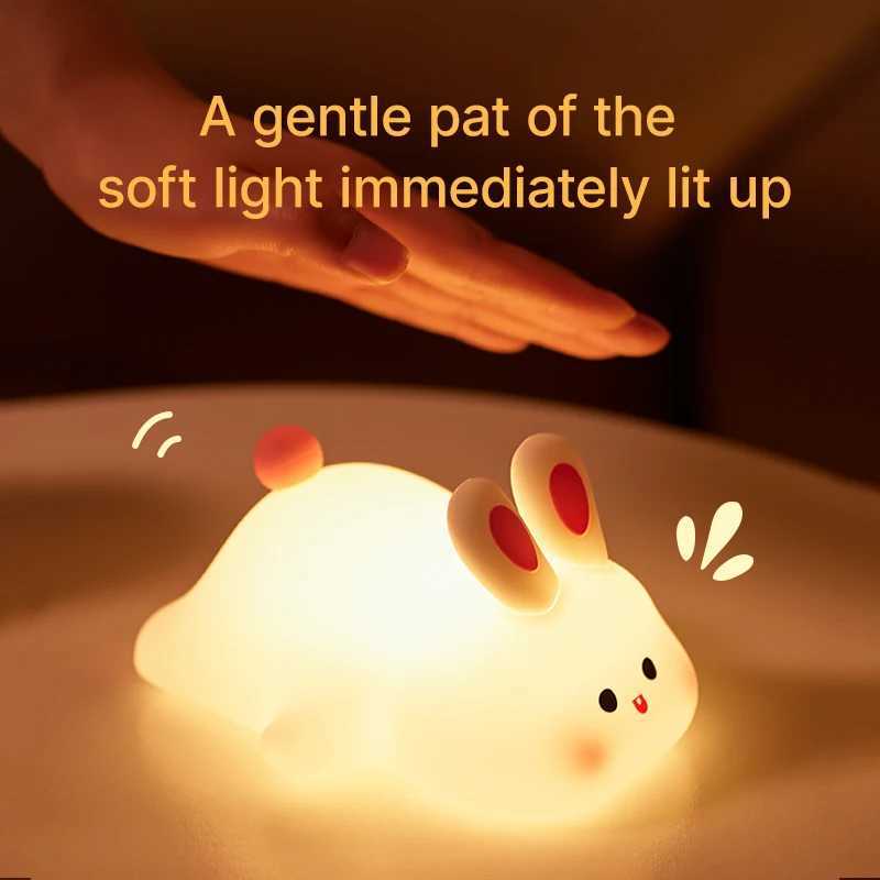 Big Face Rabbit Night Light Cute Silicone Rabbit Cartoon Soft Lamp Touch Night Light Children Sleep Light Room Decoration Gift M251118