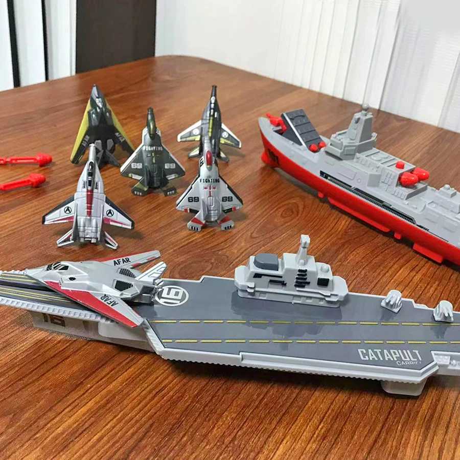 Aircraft carrier battle plan launchable fighter with 6pcs children military combat children boy toys Christmas gifts C251118