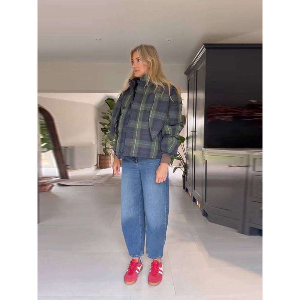 Warm Plaid Puffer Cotton Coats Women Full Sleeve Detachable Hood Tie Scarf Coat 2025 Autumn Winter Lady Chic Casual Outerwear