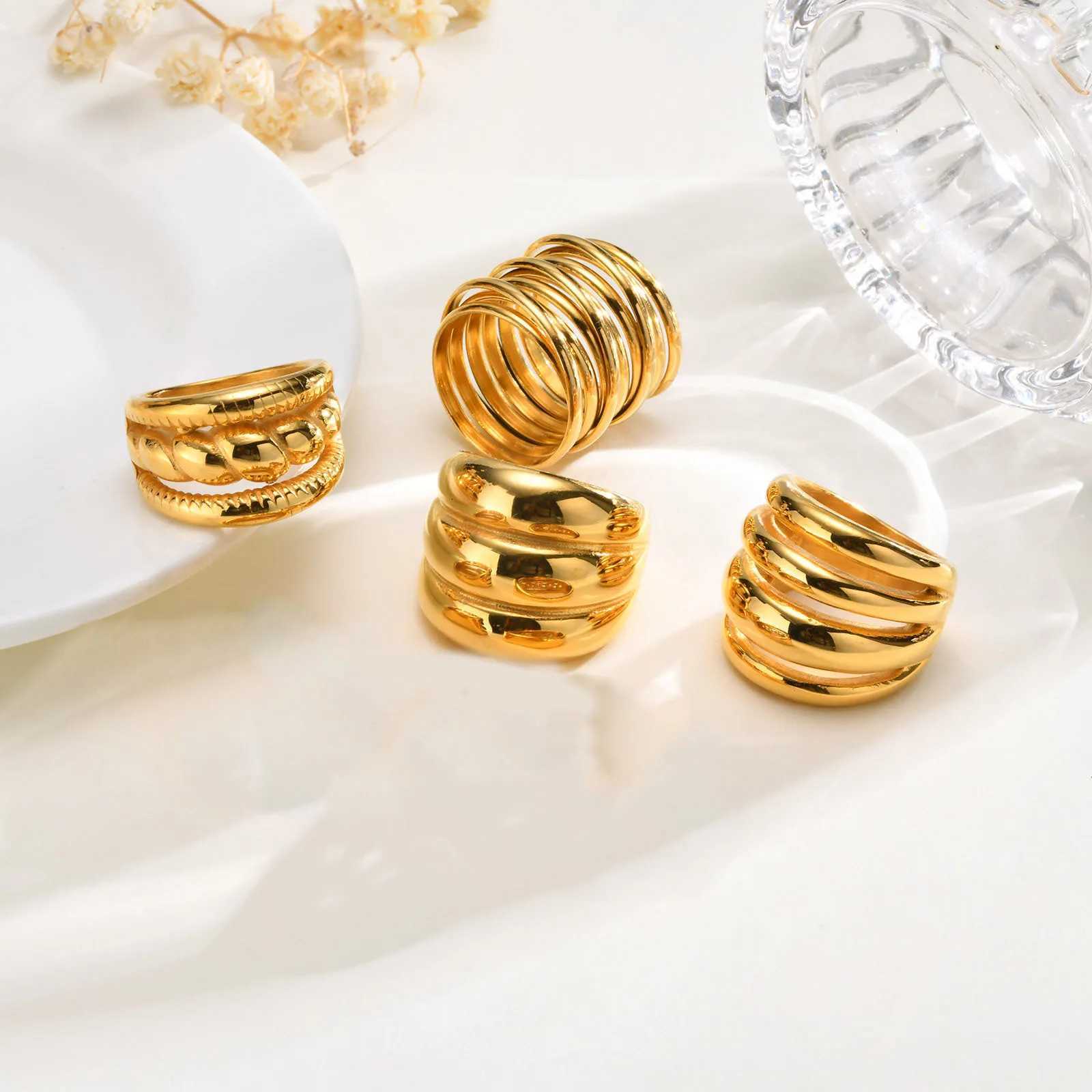 Waterproof Stainless Steel Chunky Dome Rings for Women Geometric Ring Gold Plated Aesthetic Fashion JewelryXJ251118