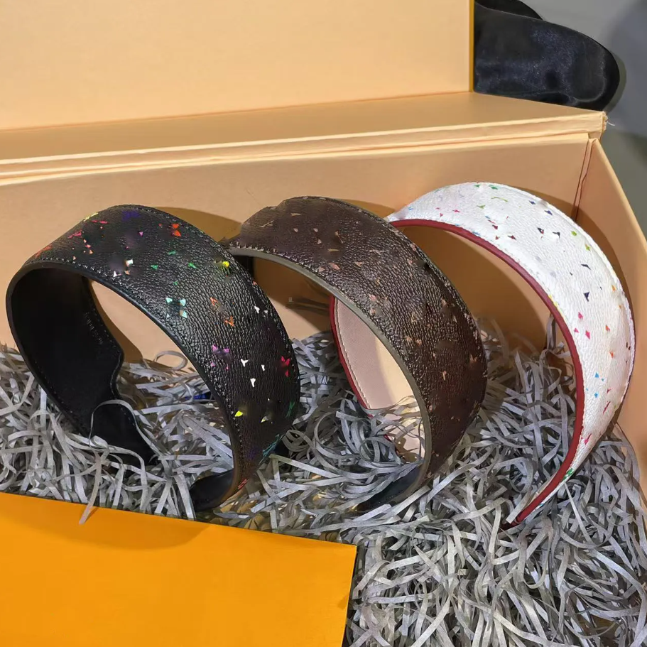 designer top quality hair hoop genuine cowhide leather headbands brown classic floral hair sticks ladies luxury hair accessories letter classic printed headband
