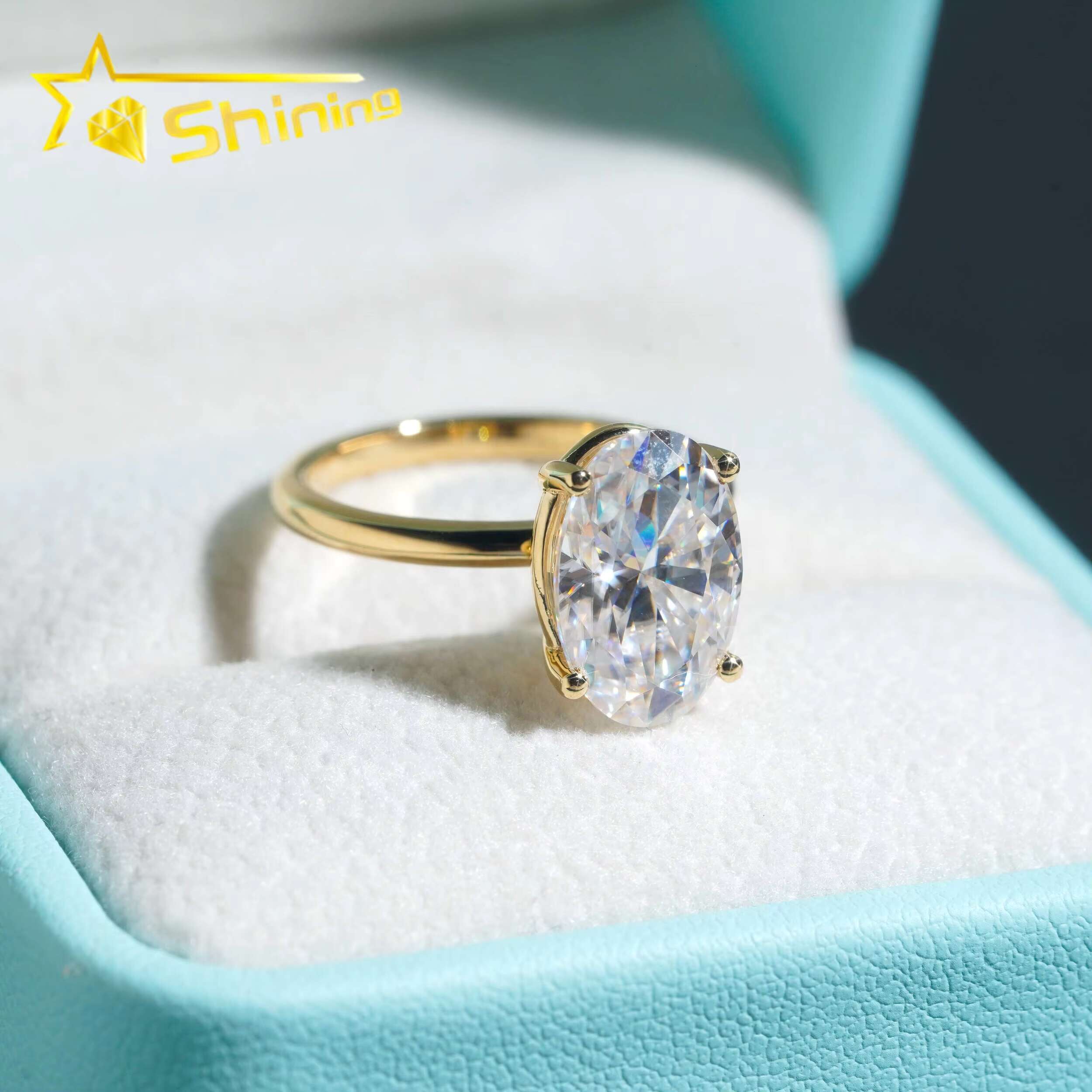 10K 14K Solid Real Gold Engagement Rings 4.5CT Oval D Color VVS Moissanite Dia Wedding Ring