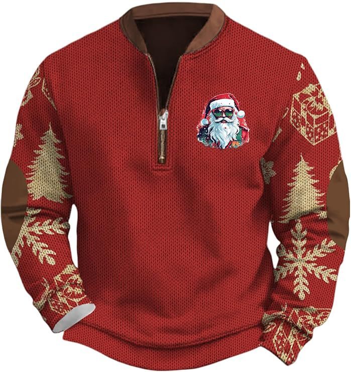 2025 Winter New Christmas Santa Claus Print Men's Half-Zip Sweatshirt