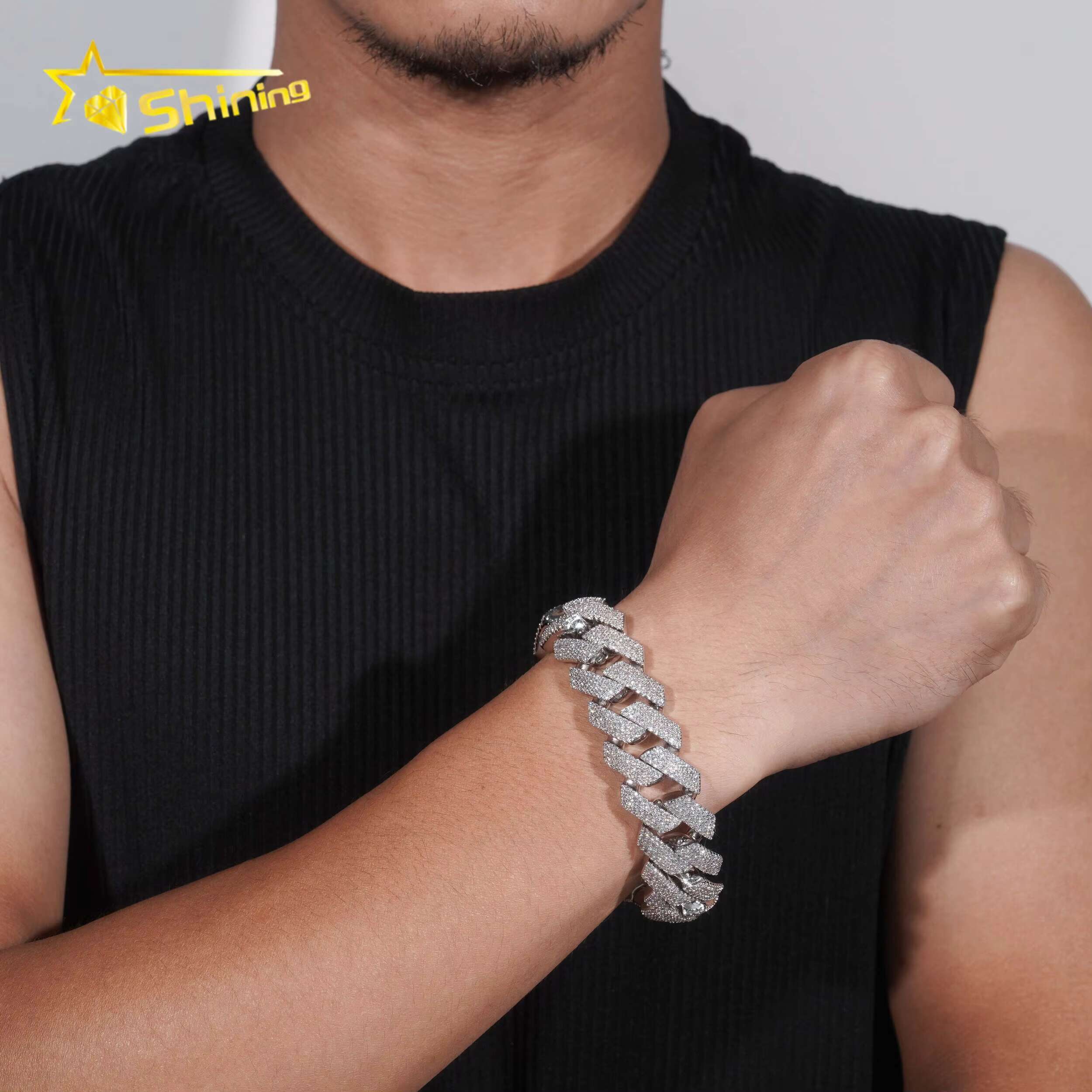 Custom Iced Out Hip Hop Moissanite Dia Miami Big 20MM Width Sier Cuban Link Chain Bracelet Gor Men