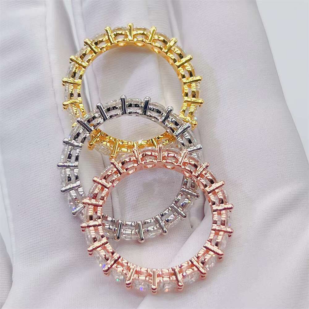 New Styles Pass Dia Tester Sier Stones VVS Moissanite Dimoand Iced Out Eternity Band Ring