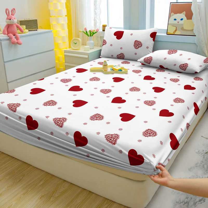 3-piece Heart-Shaped pattern matte three piece fitted sheet set bedroom printed bed cover set beddingM251118