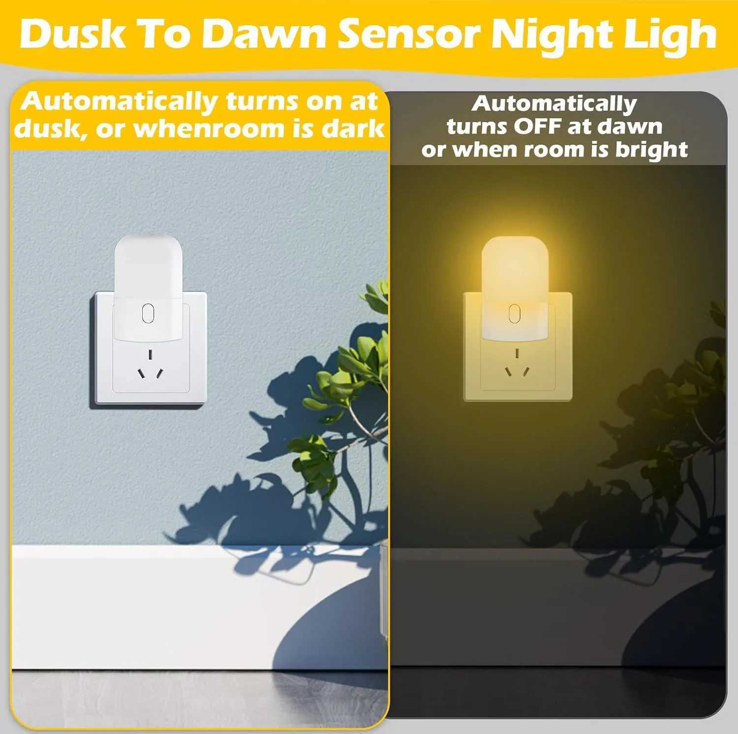1/2/4pcs LED Night Light Adjustable Brightness Warm White Mini Night Light with Auto On/Off Wall-Mounted Plug-In M251118