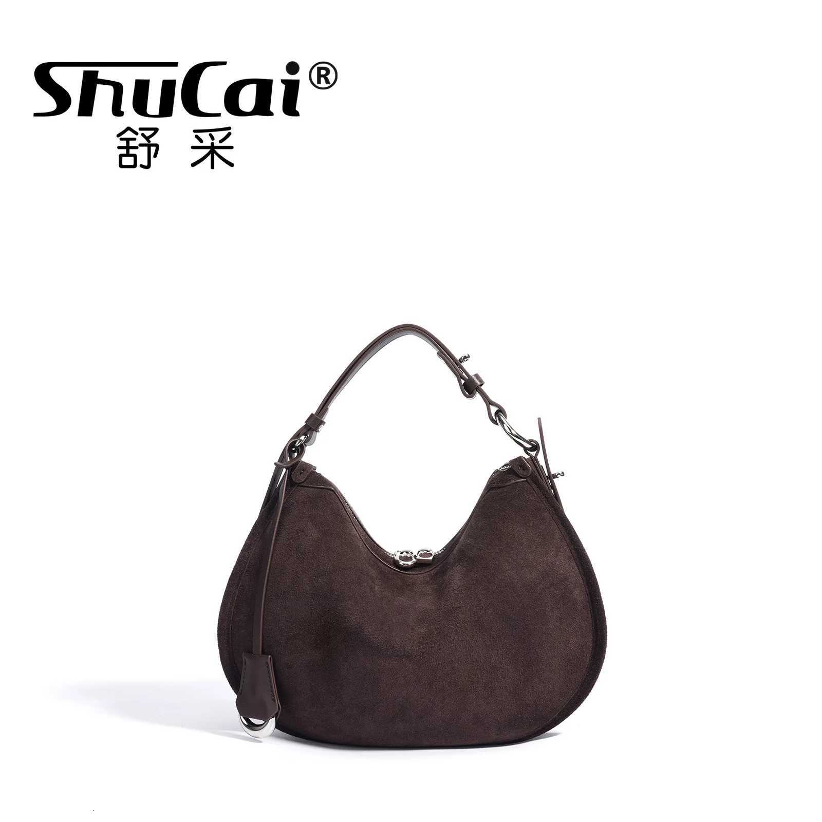 Womens Frosted Leather Crescent Shoulder Bag Fashion Retro Trend Ladies Suede Cowhide Crossbody Handbag Female High QualityW251118