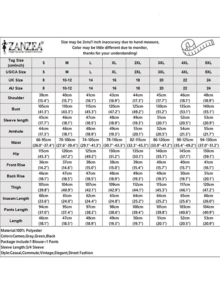 ZANZEA 2PCS Womens Summer Pants Set Casual Solid Work Clothes 34 Sleeve Shirt Wide Leg Trouser Fashion Matching 250418