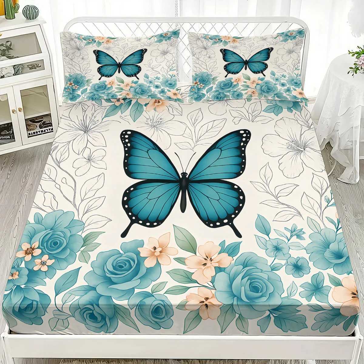 3pcs Dreamy Beautiful Butterfly Printed Coreless Bed Sheet Set in Multiple Size Comfortable Bed Cover Bedroom Bedding DecorationM251118
