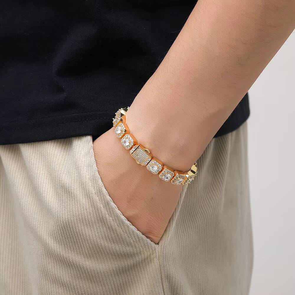 Laboratory cultivation of Moissanite 10mm Chain Iced Out Baguette Diamond Silver Plated Hip Hop Cluster Tennis Chain Bracelet for Women Luxury Fashion