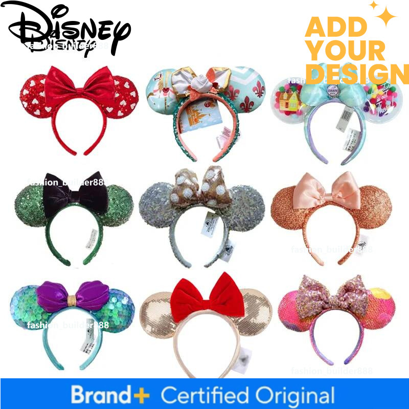 Custom Disney Mickey Mouse Ear Headband Amusement Park Hair Hoop Fish Scale Sequin Mesh Party Headwear Girl Toy Birthday