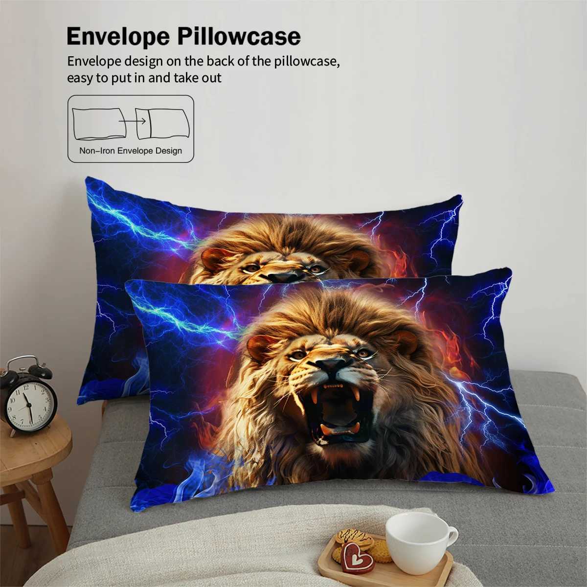 3-piece setlightning lion pattern printed duvet set queen king double bed party funny and creative bedding setM251118