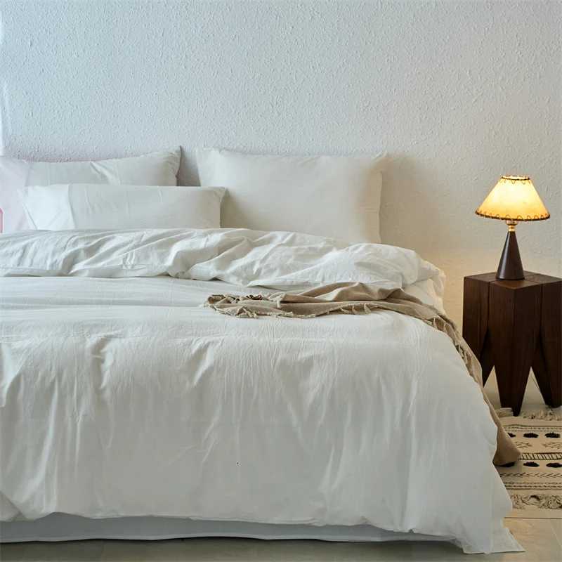 Premium 100 Washed Cotton Yarn-Dyed 3-Piece Duvet Set 1 Duvet Cover 2 cases Ultra-Soft Bedding Set Multiple SizesM251118