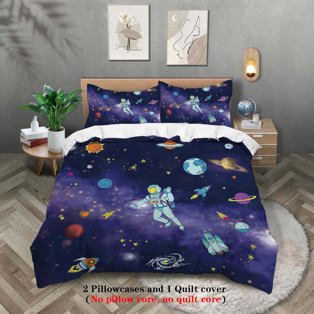 3-piece Starry Sky Space Planet Astronaut Pattern Print 1 duvet cover2 cases no core Comfortable Bedding SetM251118