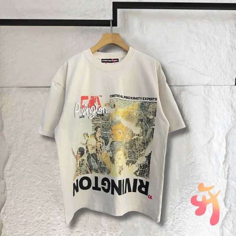 Summer American Strt Hip Hop RRR123 Tshirts Washed Vintage Portrait Print Cotton Round Neck Short Slve Casual Men Women TopsC250418