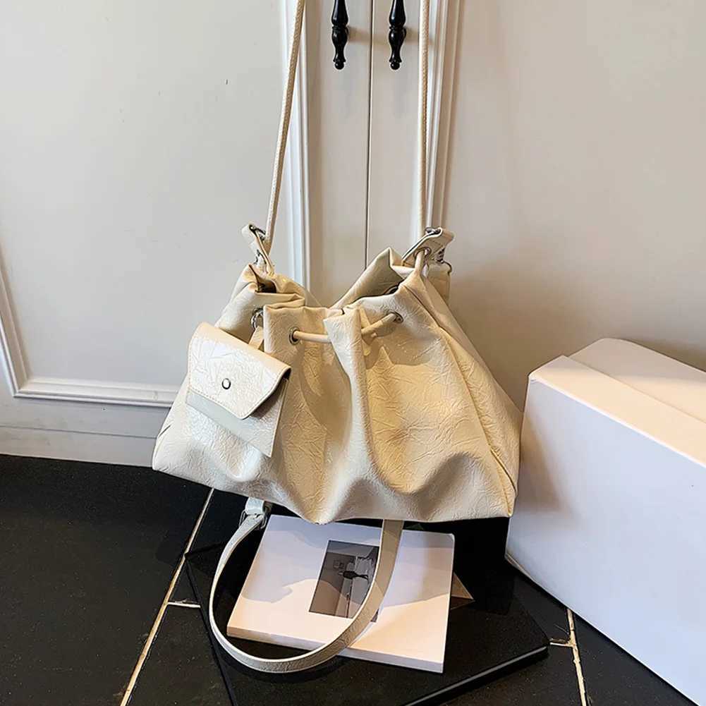 Drawstring Bucket Bag Pu Leather Top-handle Shoulder Bags with 2 Shoulder Straps Underarm Handbag for Women GirlsW251118