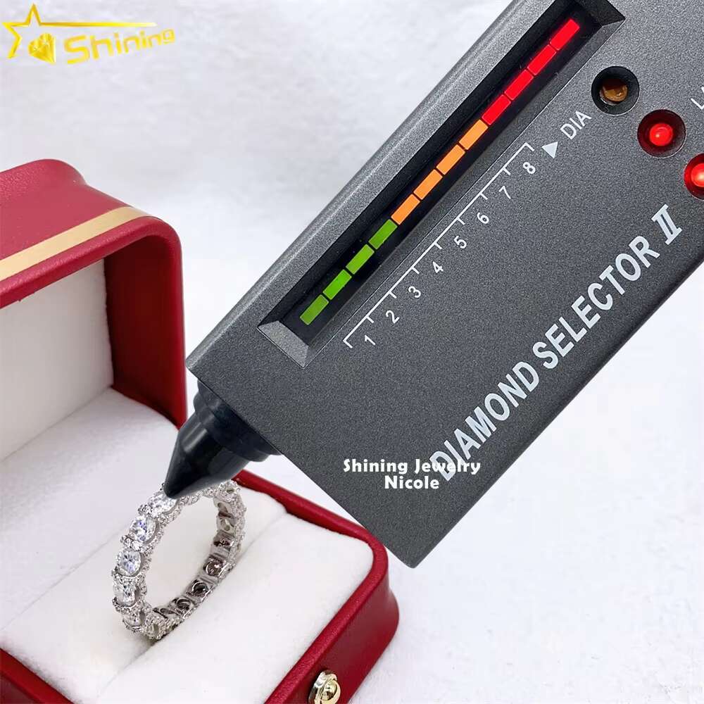 Sier Fully Iced Out 4.25MM GRA Moissanite Tennis Engagement Wedding Band Ring for Women