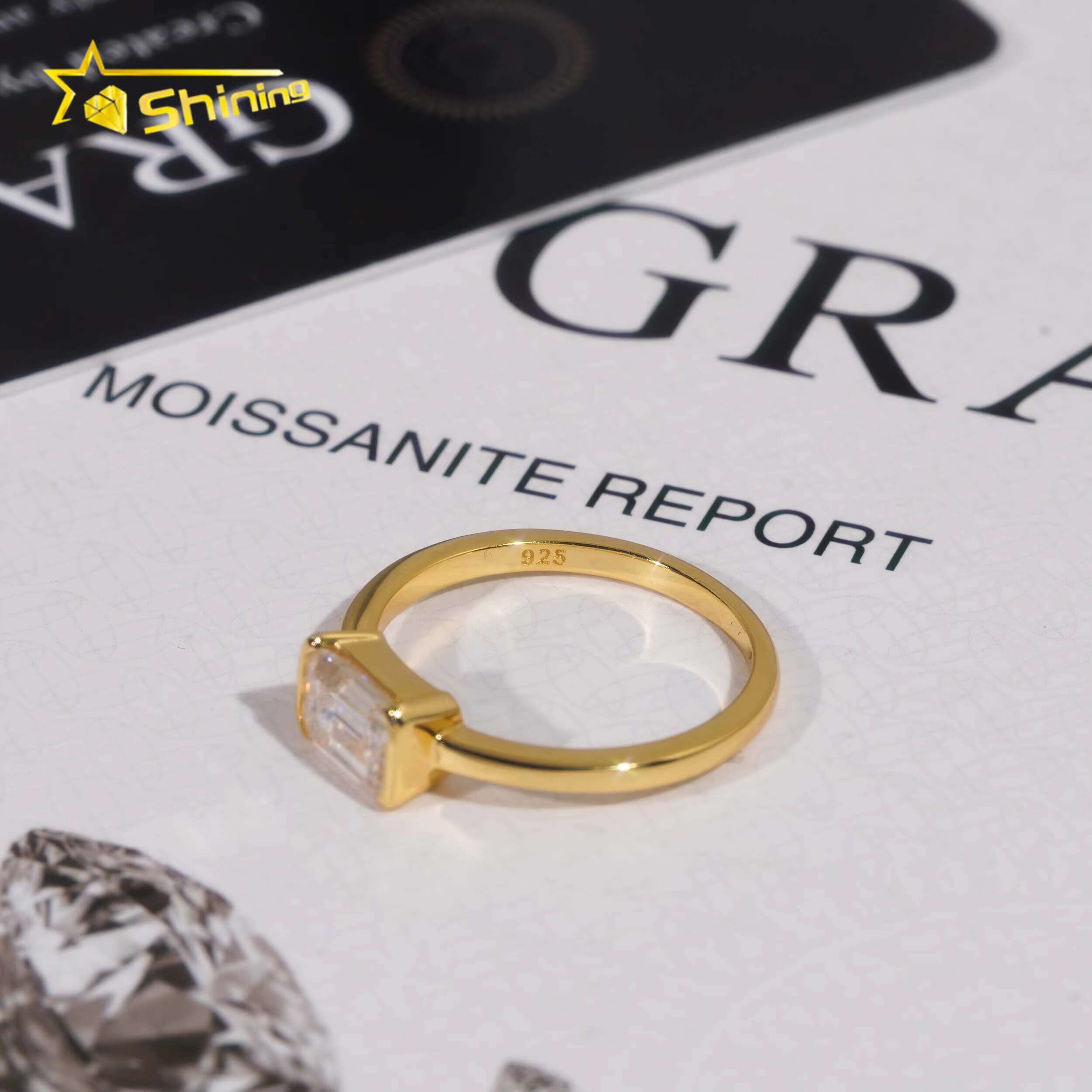 New Arrival Bezel Setting Emerald Cut 1ct Sier Gold Plated Wedding Engagement Rings for Women