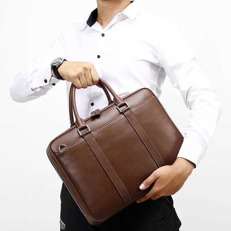 Leather mens laptop bag mens business handbag casual large capacity briefcase simple one shoulder cross body handbag Z250418