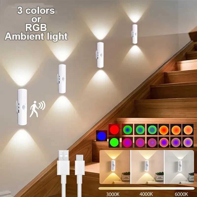 Double-head Under Cabinet Light LED Night Light with Motion Sensor Magnetic Wall Lamp Mood Ambient Light for Hallway Stair M251118