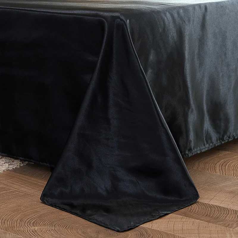 1pc Plain Satin Solid Color Bed Sheets Flat Sheets for Bedroom Bedding Does Not Include caseM251118