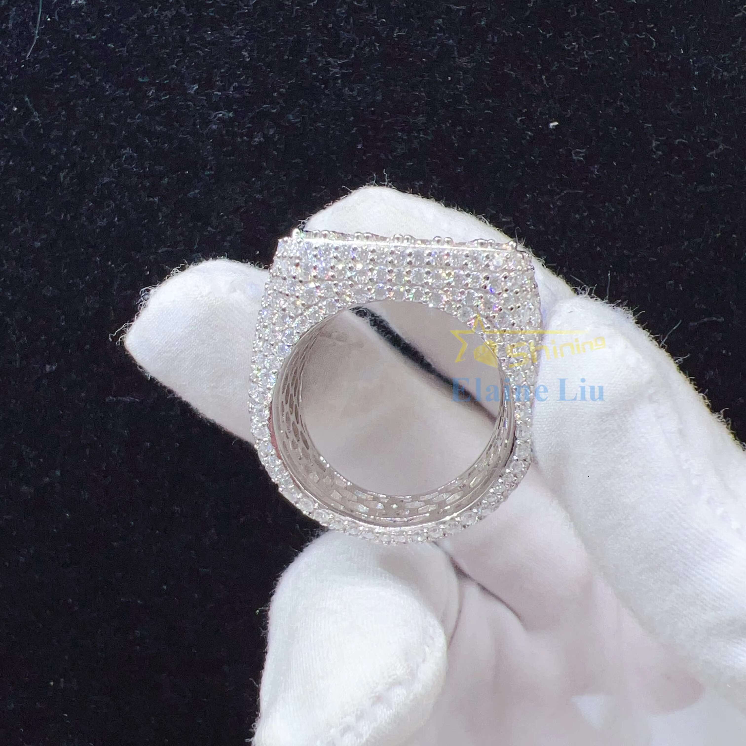 Factory Direct Sale Sterling Sier Rings Custom Vvs Moissanite Iced Out Dia Hip Hop Fine Jewelry Ring