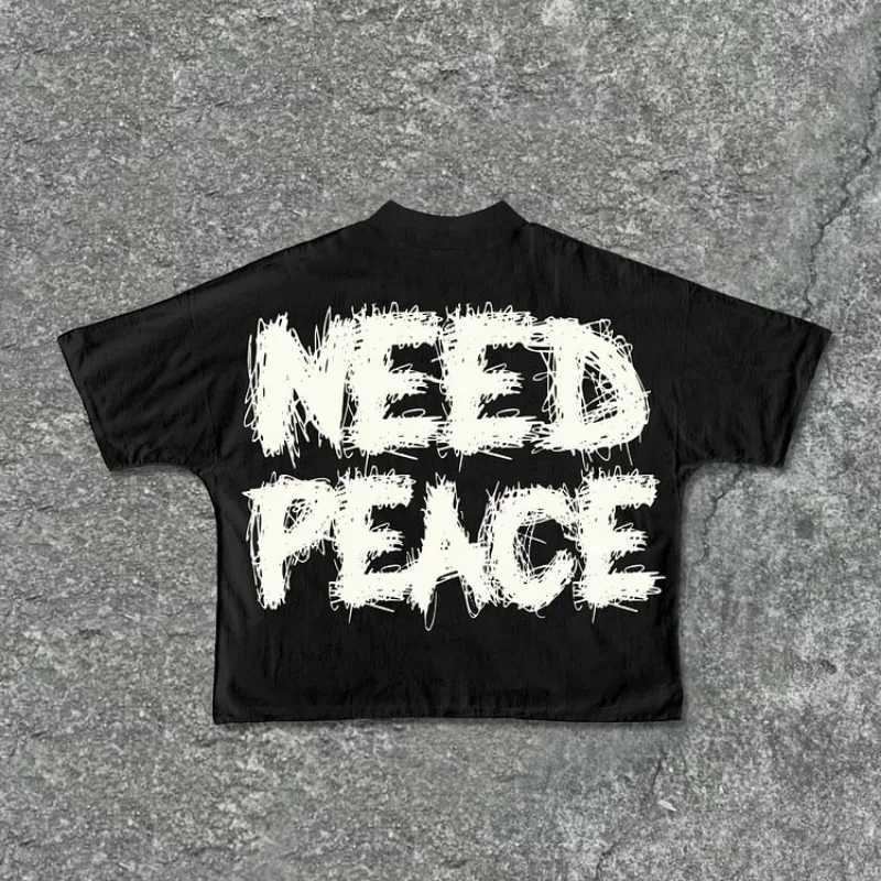 Nd Peace Graphics 100% Cotton Cropped T-Shirts Men Y2K Summer Short Slves Vintage Oversize Tshirt Strtwear Women Tops NewC250418