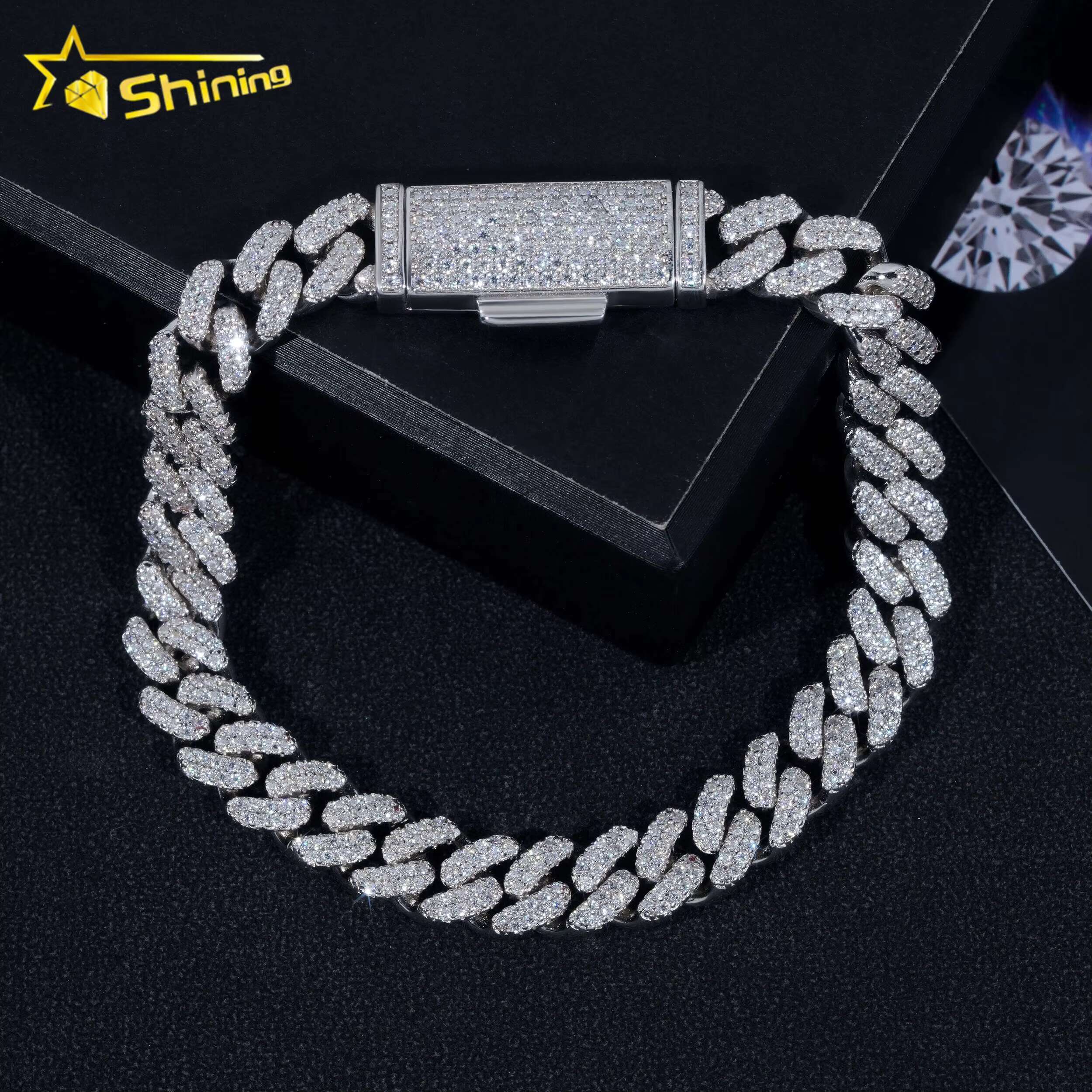Pass Dia Tester Popular Hip Hop 8mm Iced Out VVS Moissanite Sier Cuban Link Bracelet
