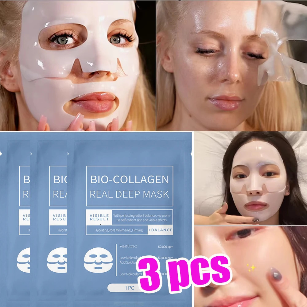 1/3/5/10PCS Bio Collagen Face Mask Anti Wrinkle Fade Face Fine Line Lift Firm Skin Aging Brighten SkinCare Korean Cosmetics 250418