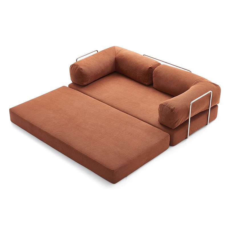 Compressed Foldable Sofa Bed, Convertible Corduroy Couch Bed with Metal Accents, Space-Saving Multi-Functional Sofa for Small Spaces-orange-red