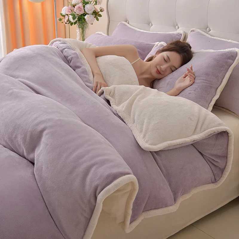 Simple wind milk fleece four-piece set thickened coral fleece solid color bed sheet quilt cover single piece fleece winterM251118