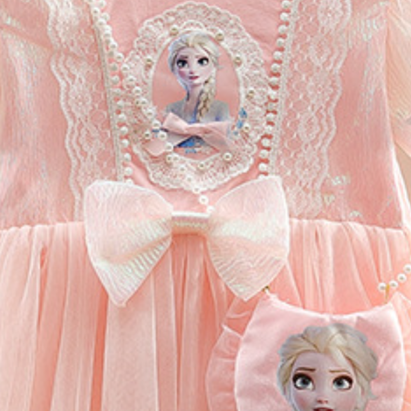 DISNEY Girl short-sleeved baby Elsa princess designer clothes toddler dress summer party dress tulle dress Soft fabric comfortable