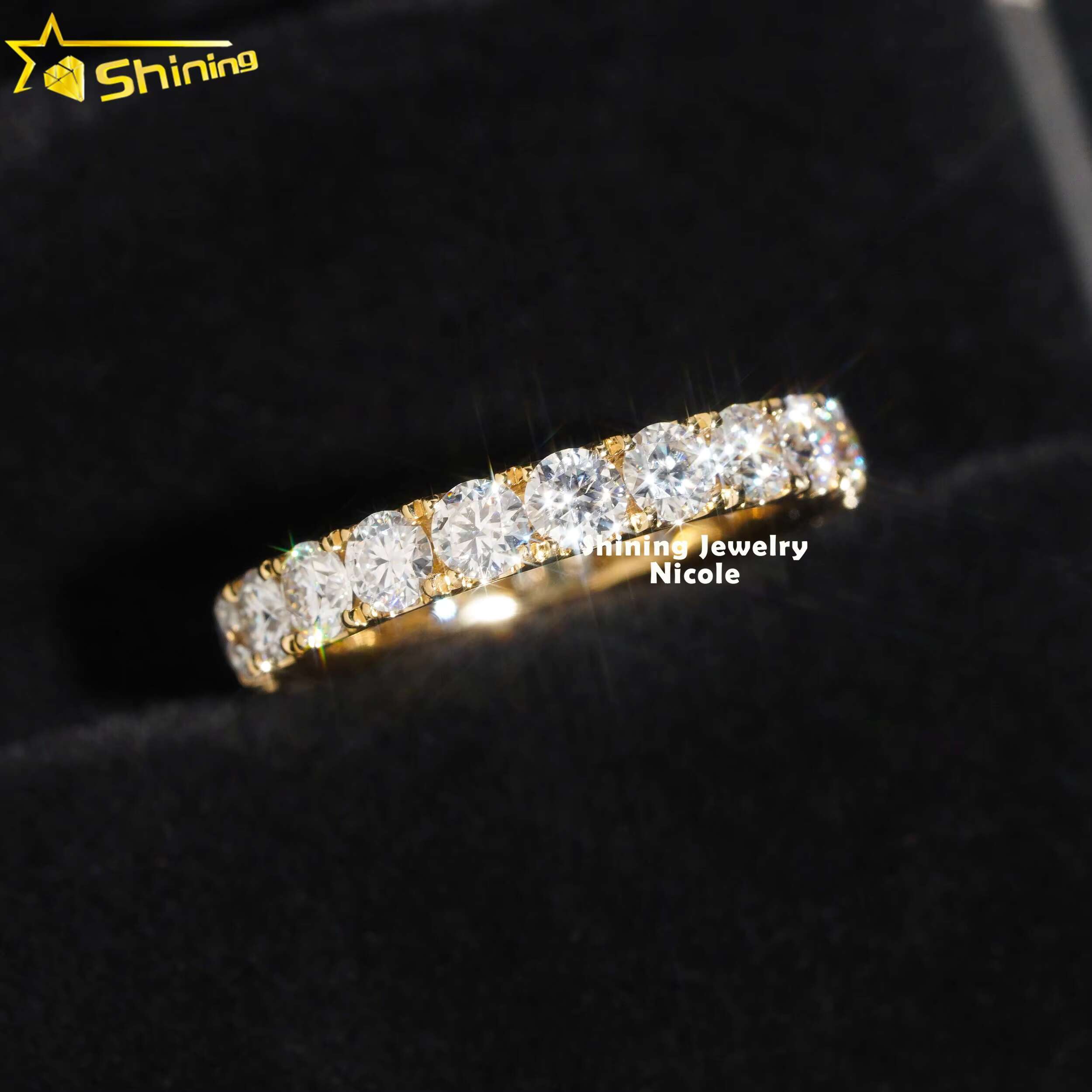 Hot Sale Pass Tester 3MM Eternity Band Solid Yellow Gold Engagement Moissanite Dia Ring
