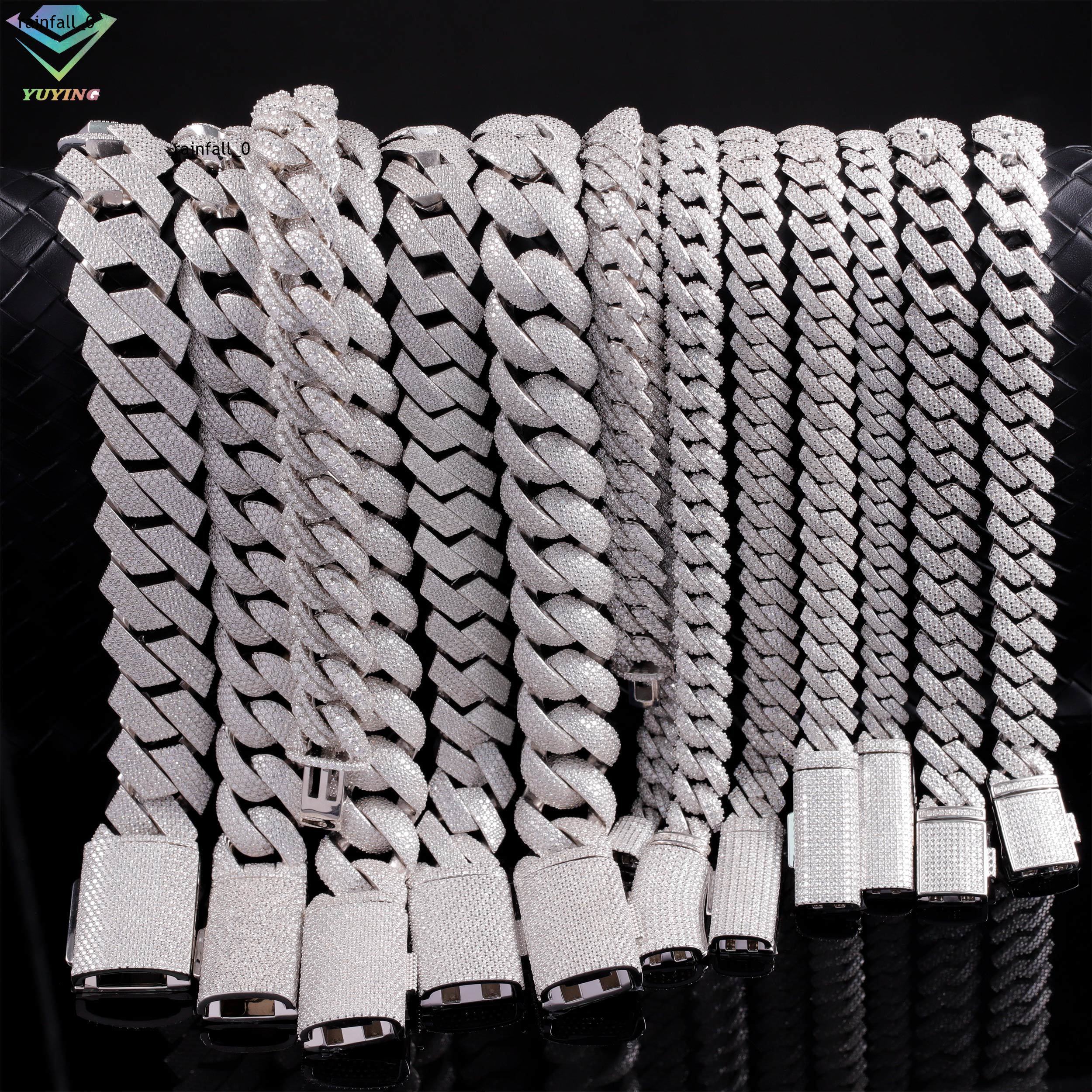 Popular Mossanite Cuban Chain for Men 2rows 8mm-14mm Width Hip Hop Necklace Jewelry 925 Solid Silver Chain Necklace