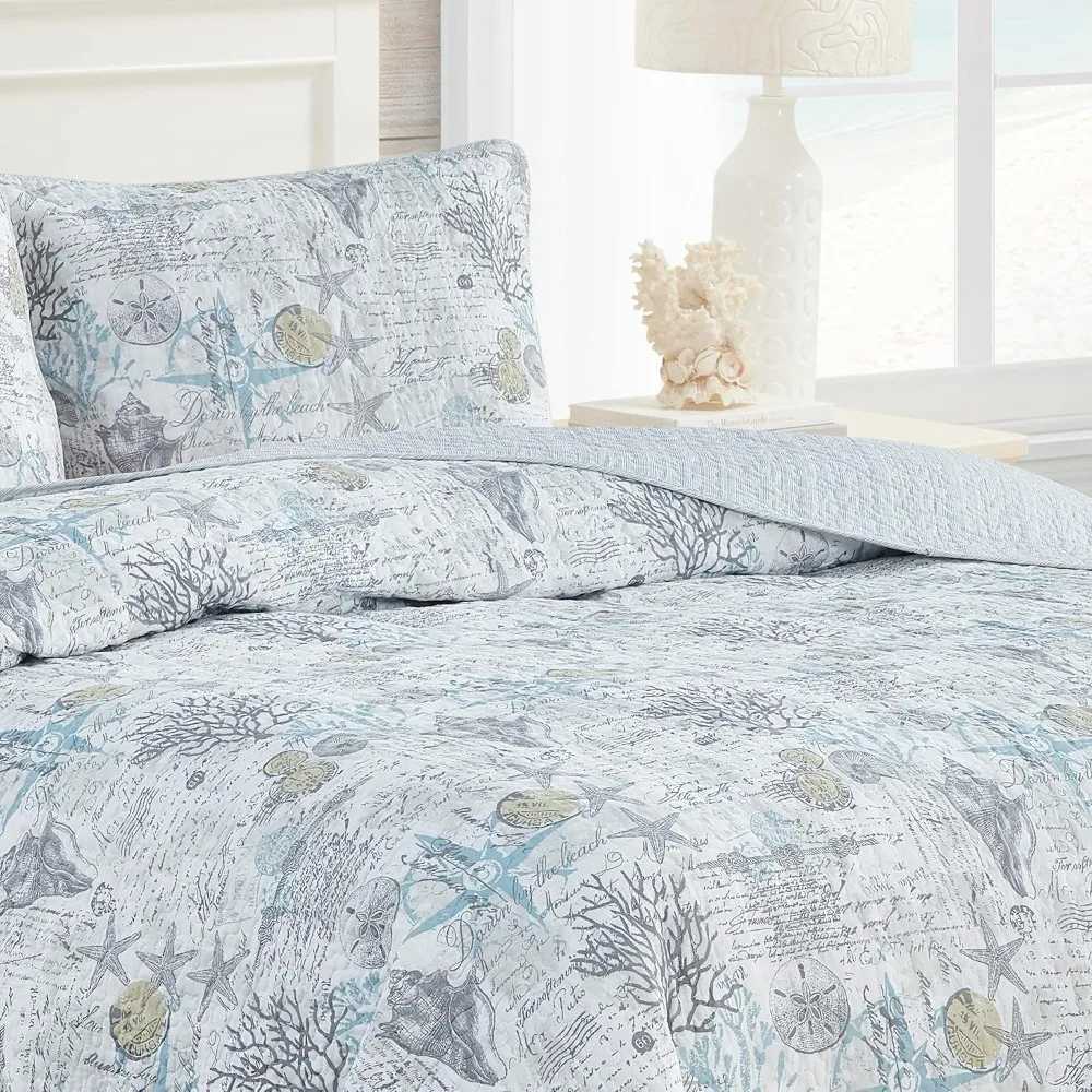 King Quilt Set Soft Reversible Woven Bedding with Matching cases Medium Weight for Year Round ComfortM251118