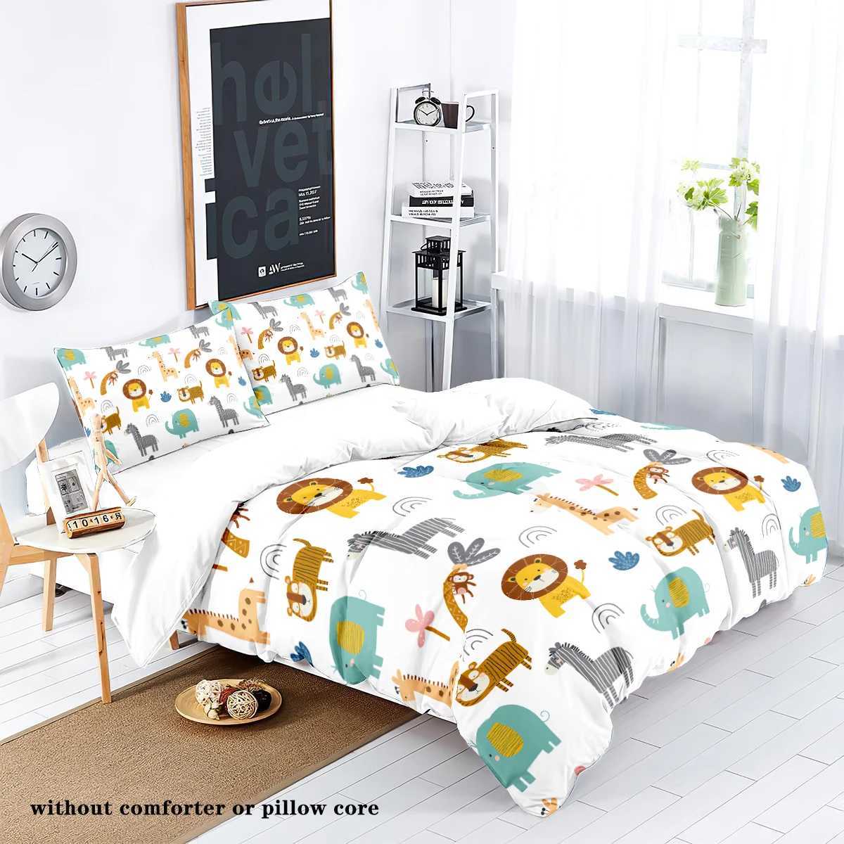 3-piece down duvet cover set with cartoon lion animal pattern print 1 duvet cover2 cases no core bedding setM251118