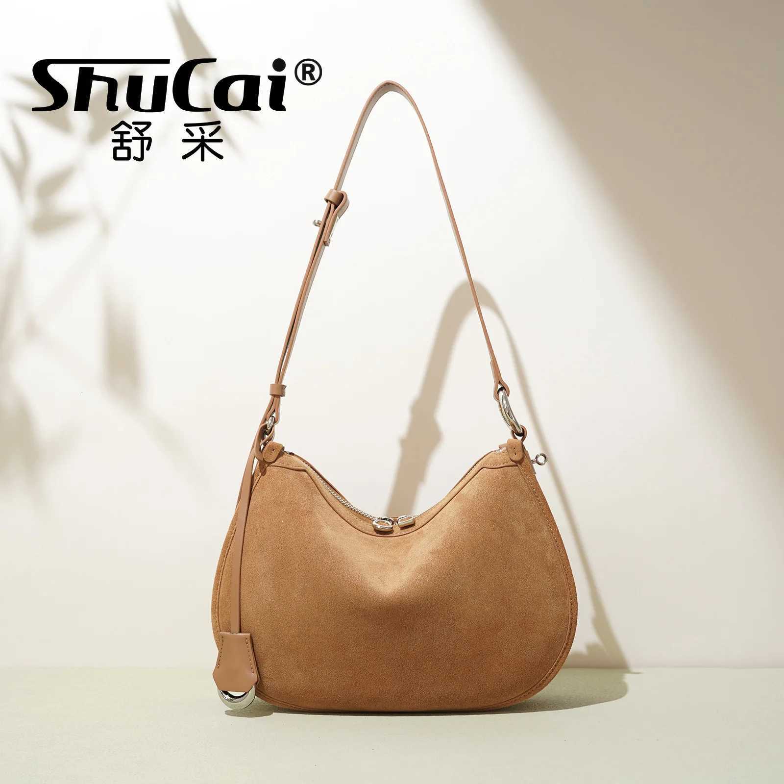 Womens Frosted Leather Crescent Shoulder Bag Fashion Retro Trend Ladies Suede Cowhide Crossbody Handbag Female High QualityW251118