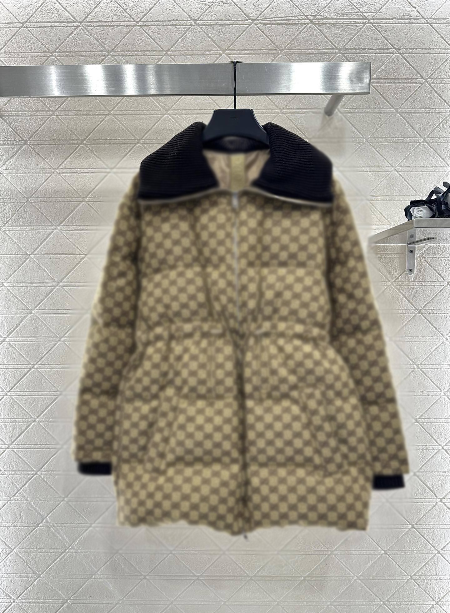 X-Long Coats Designer womens down jacket, jacquard mid-length down cotton coat, light and warm, with a threaded collar