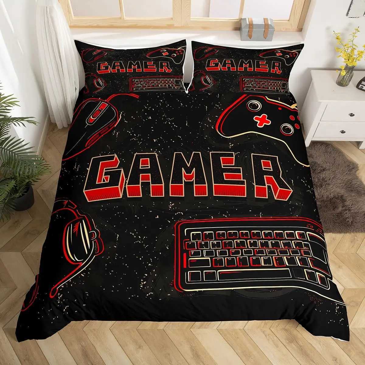 Kids Boys Gamer Bedding Set King Queen Pink Purple Gamer Duvet Cover Modern Gaming Polyester Comforter Cover Game Quilt CoverM251118