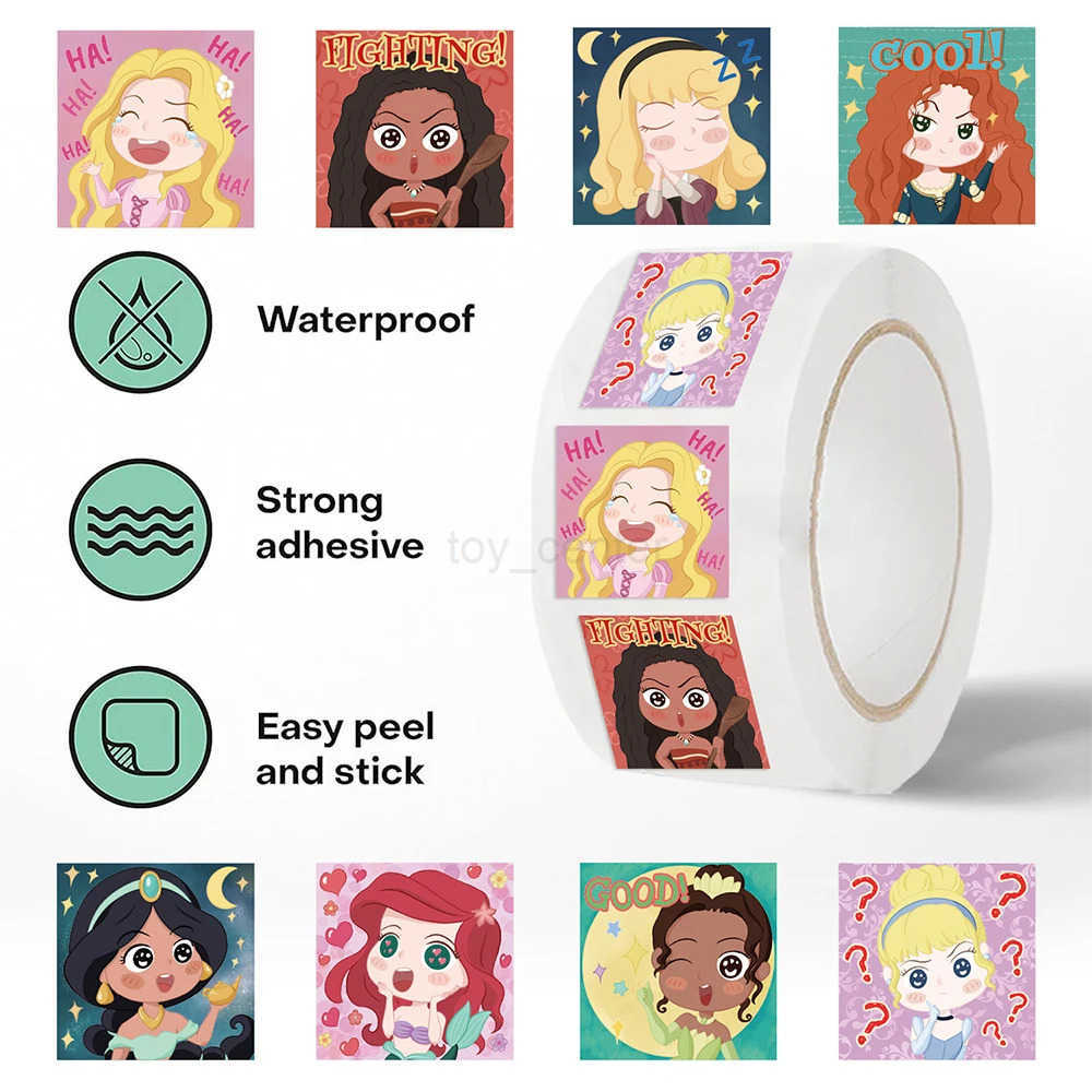 Disney 500pcs/roll Cute Cartoon Disney Princess Reward Stickers Kawaii Anime Kids Decals Decoration Laptop Phone Sealing Label Sticker W20250418 W2025