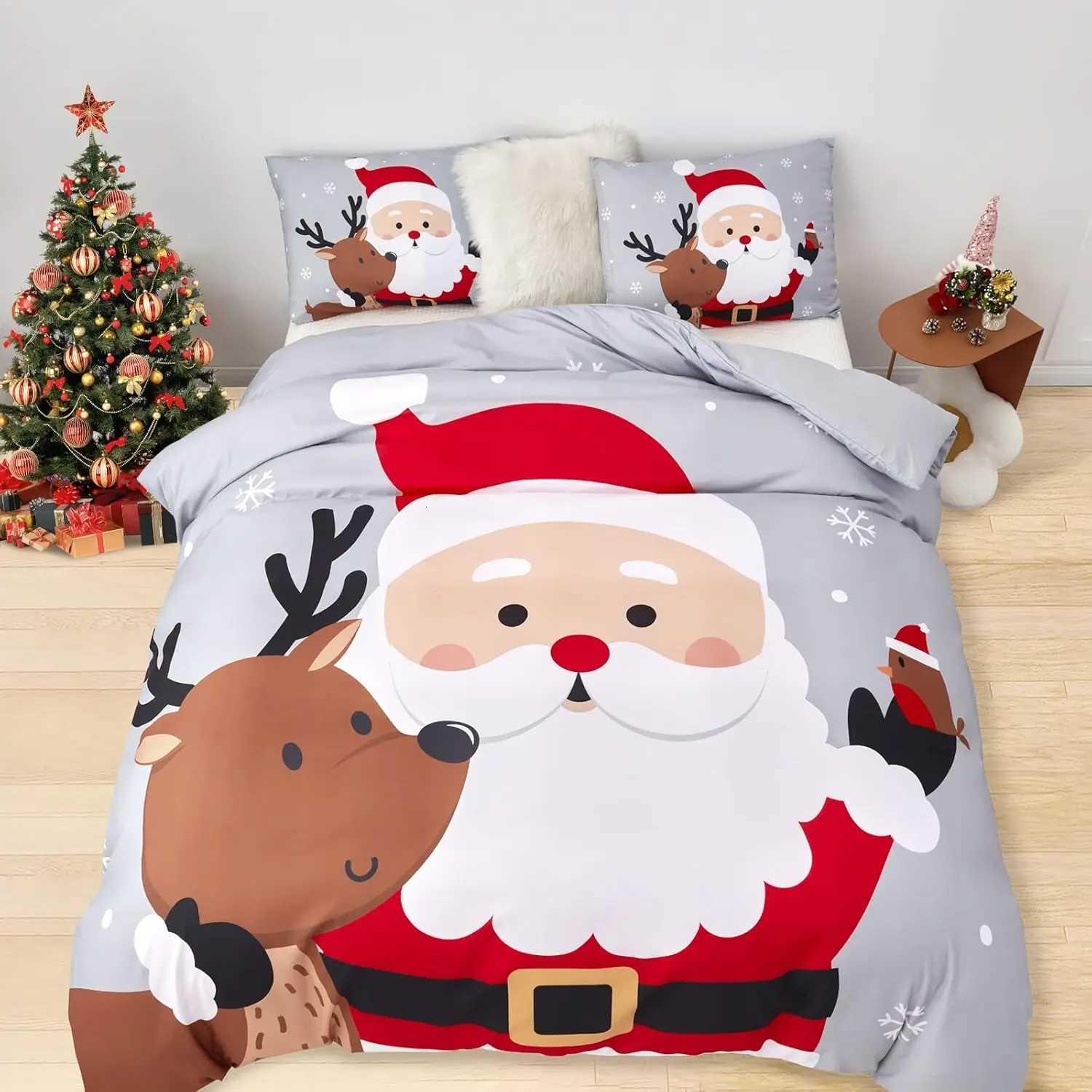 Christmas Duvet Cover Set Queen Size Bedding Comforter Cover Santa Snowflake Santa Claus Pattern For Kids Bedroom DecorationsM251118