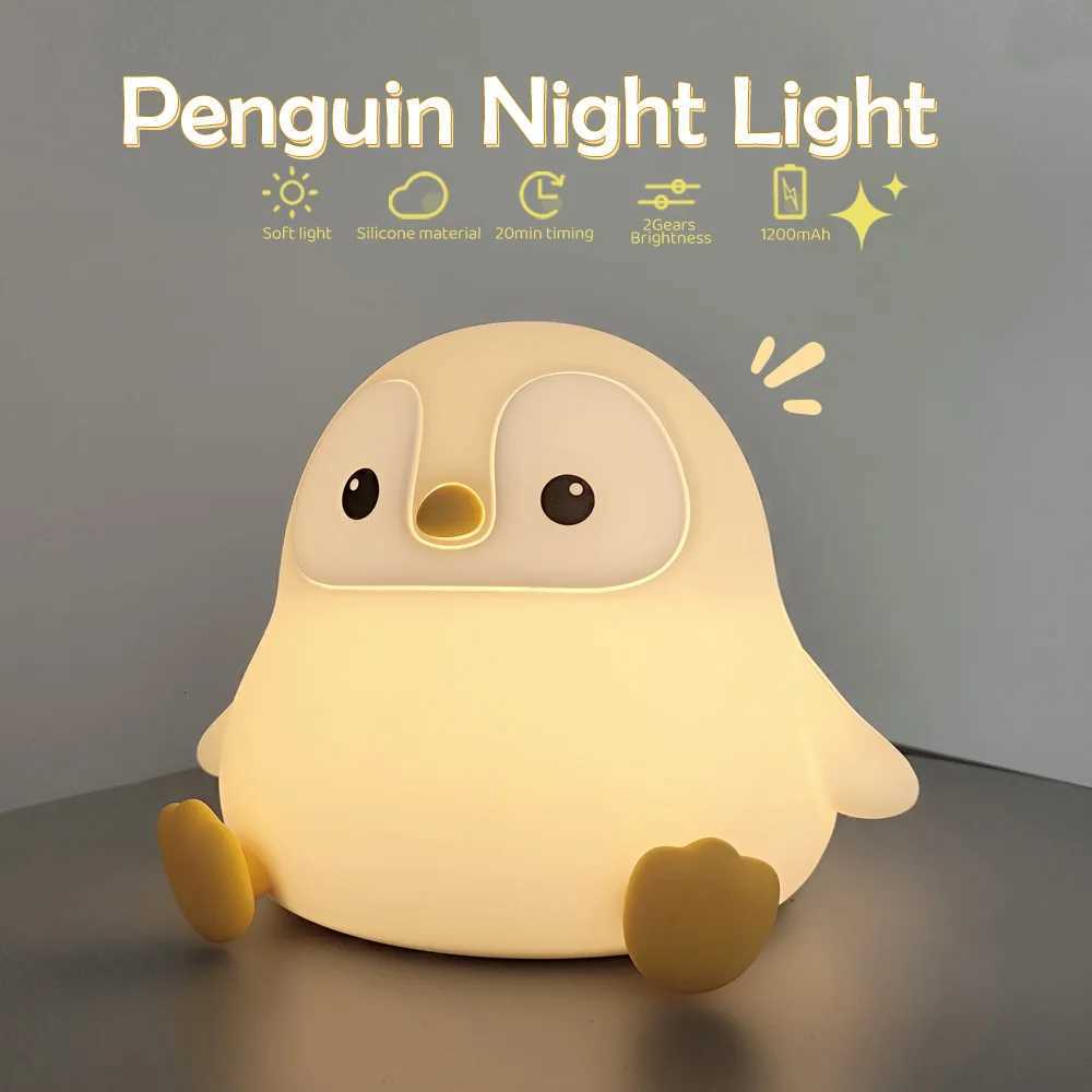 Cute Penguin Night Light for Kids Bedroom Rechargeable Animal Silicone Nursery Night Lamp Touch Control Nightlight for Baby Gift M251118