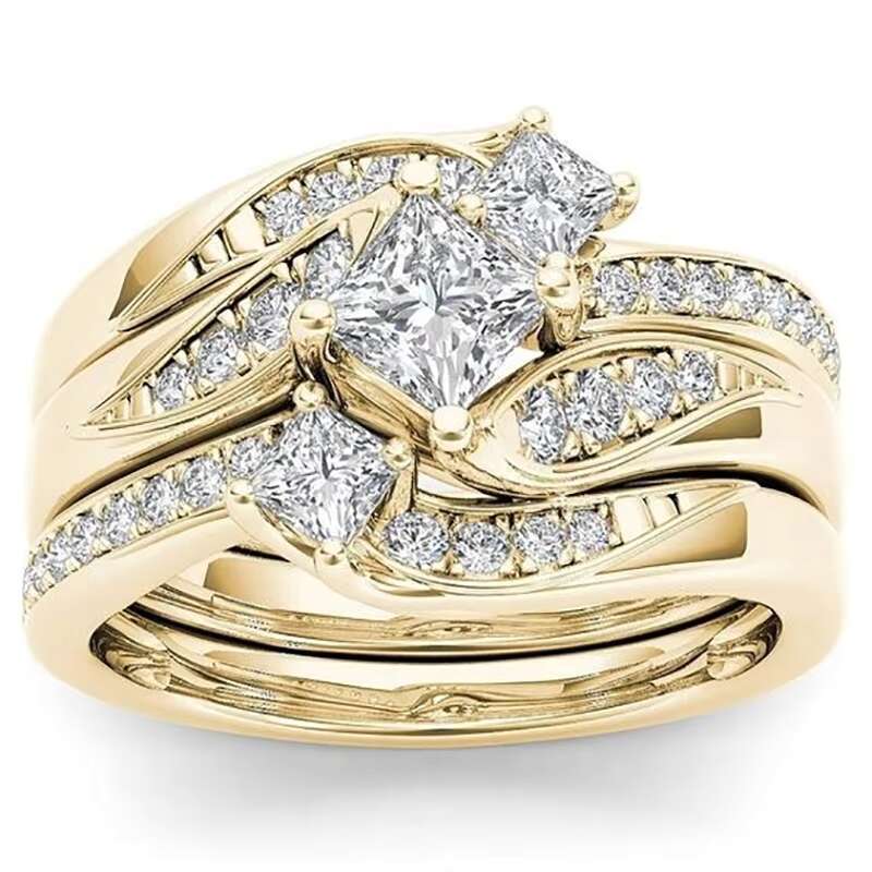 DHcollections Rose Gold Plated Simulated Dia Micro Set With Zircon Three Engagement Ring