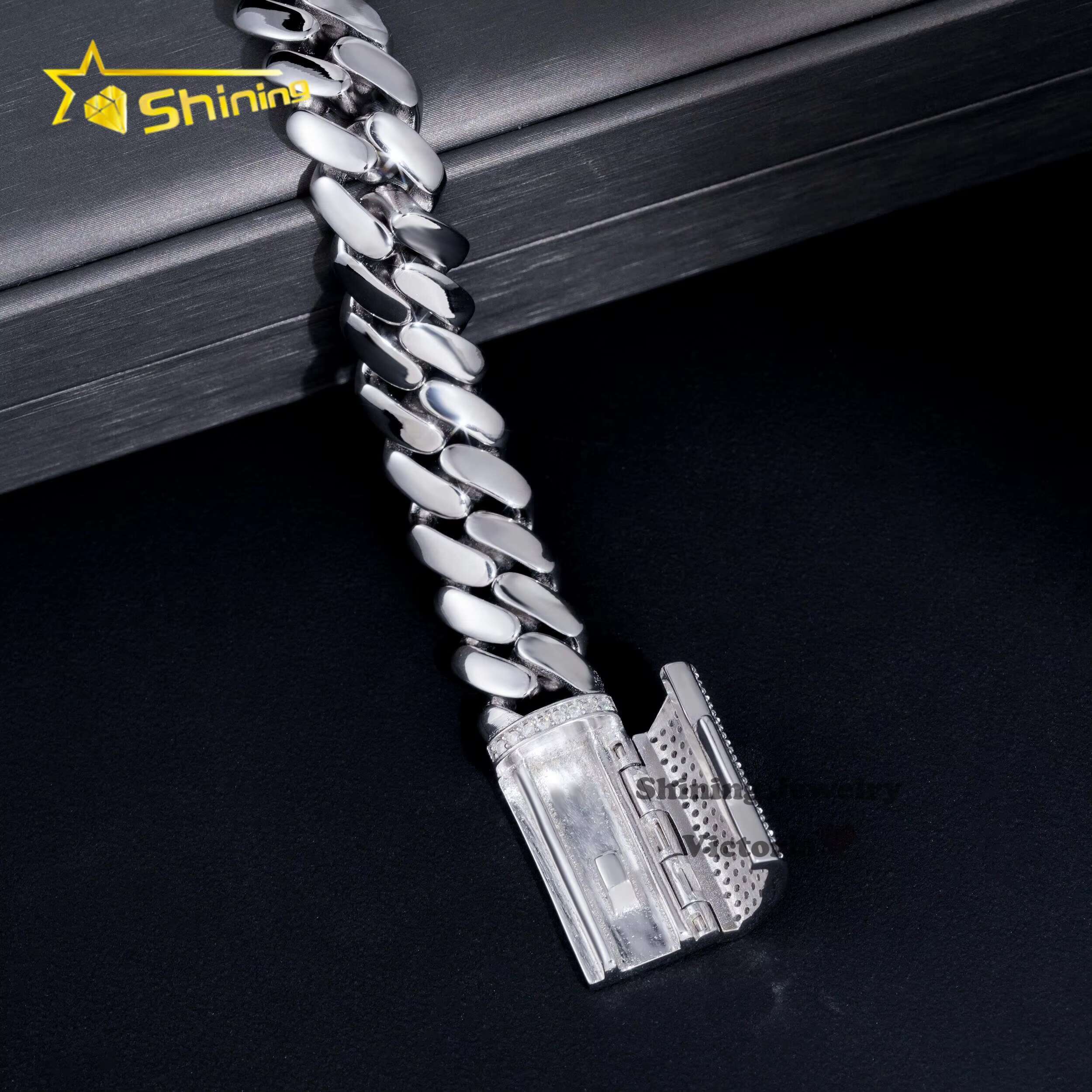 Iced Out Custom Rapper Style Hip Hop Jewelry 12MM Moissanite Lock Hand Made Tight Plain Cuban Link Bracelet