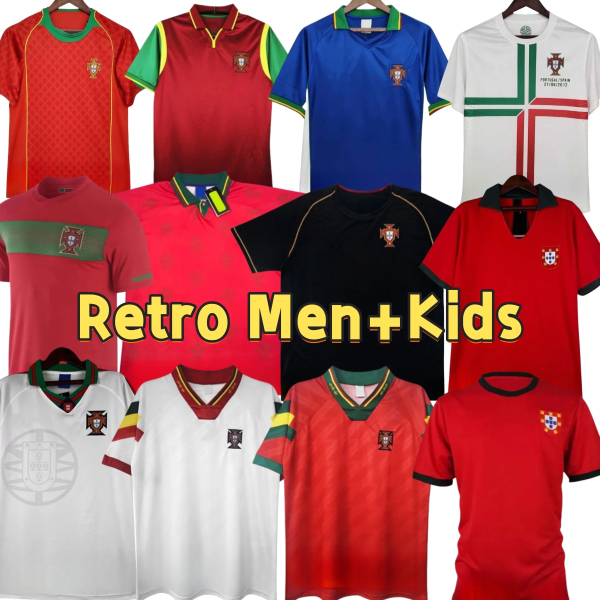 1972 1992 1996 1998 1999 Home Away Retro Portuguese Soccer jerseys 2000 2002 2004 2006 Portogallo Shirts Top 2010 2012 PortugalS long sleeve 2014 15 16 18 Men kids.323