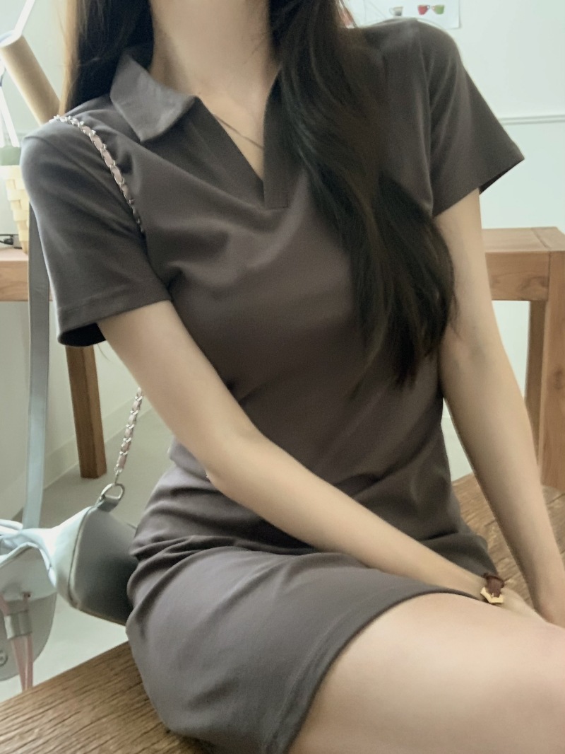 H227 Summer elegant temperament female style V-neck waist slim dress female medium long skirt