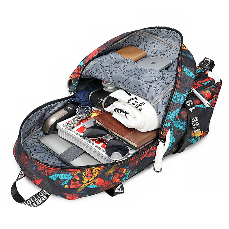 Backpack male high school student schoolbag heat transfer flower anti splash computer bag outdoor street travel backpack 240919