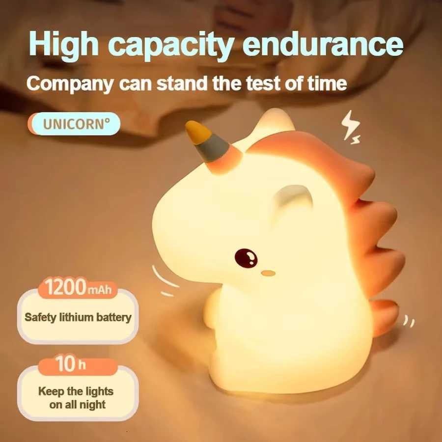 Unicorn Cute Silicone LED Night Light For Kids Children USB Rechargeable Cartoon Animal Bedroom Decor Touch Night Lamp for Gifts M251118