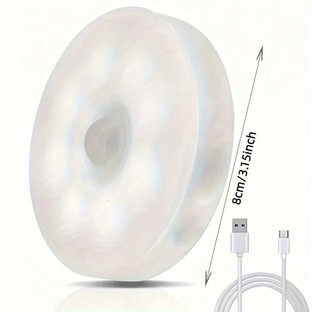 3set Motion Sensor Lights 8 LED USB Round Lights Two Colors Available Adjustable Brightness Suitable for Toilets Night ligh M251118